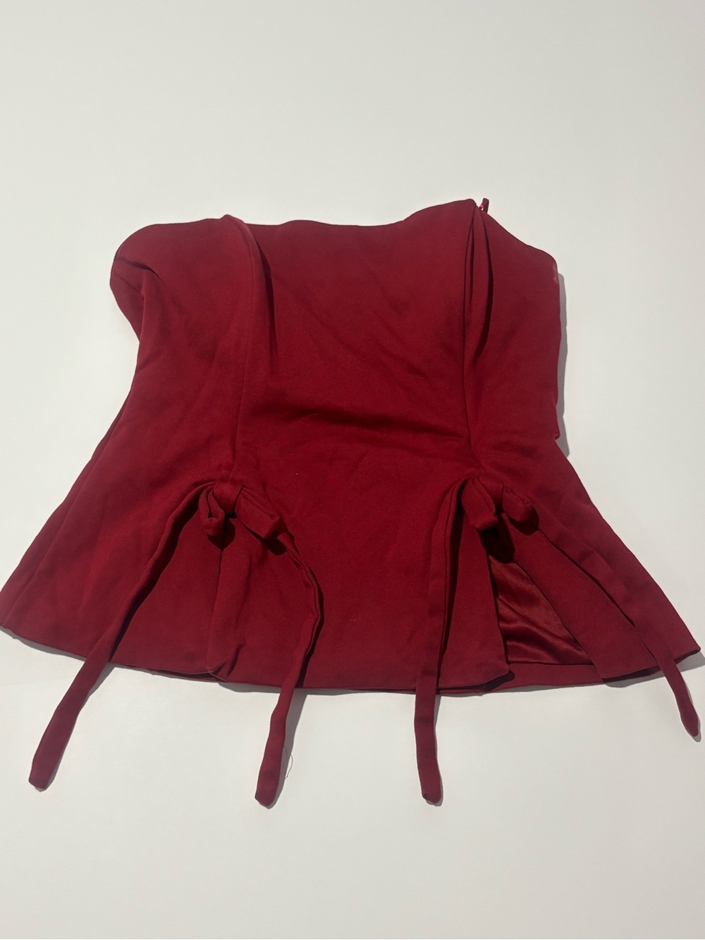 Milk & Honey Strapless Peplum Bustier Top in Deep Red